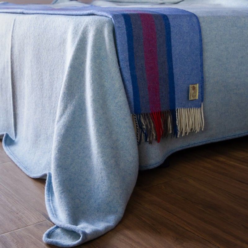 Manta para Cama de 150 Azul Brisa 100% Lana [GRAZALEMA]